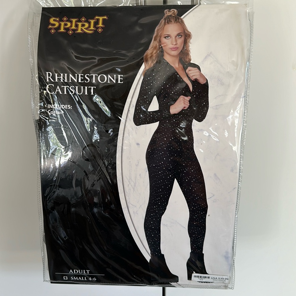 Halloween Costume Rhinestone Black Catsuit Small 4-6. Brand new. Never worn.